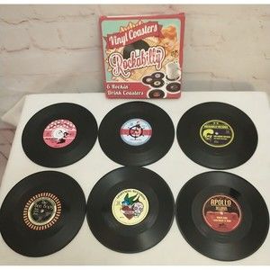 Rockabilly Vinyl Records Drink Coaster 6 Piece Set  Anti Slide
